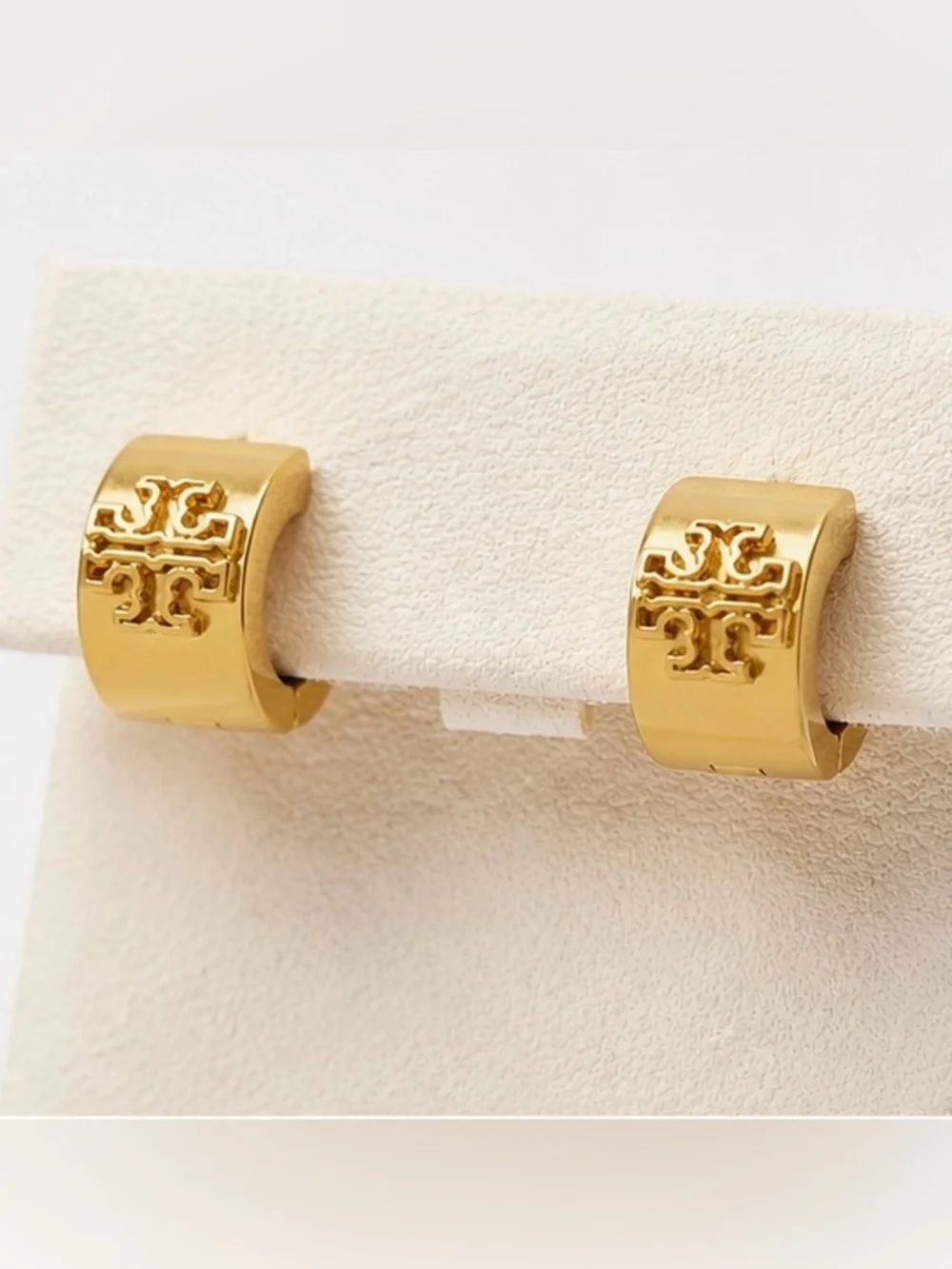 Tory Burch Gold-Tone Logo Huggie Hoop Earrings 💛